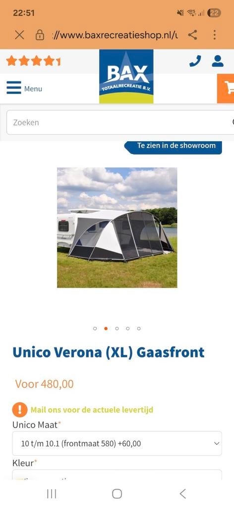 Unico Verona (XL) Gaasfront 10.1, Ophalen of Verzenden, Zo goed als nieuw