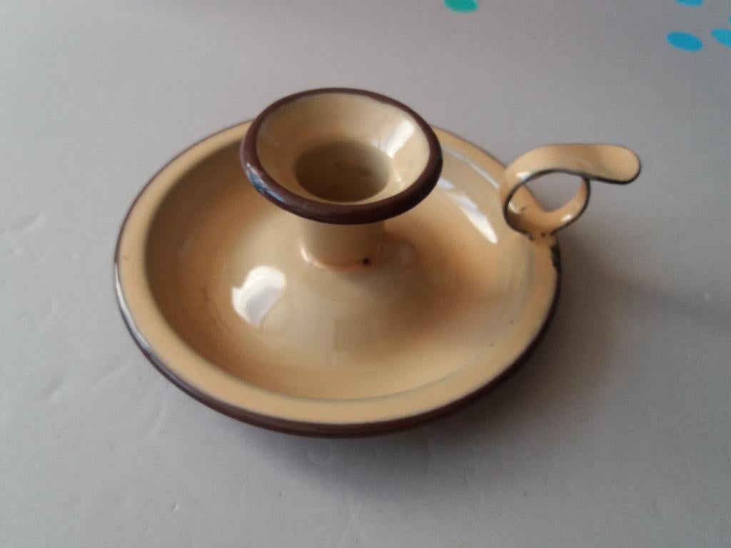 KANDELAAR EMAILLE BRUIN  – BLAKER – IN NIEUWSTAAT, Ophalen of Verzenden, Overige materialen