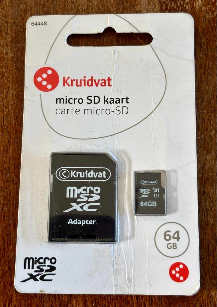 Kruidvat Micro SDXC Kaart 64GB met Adapter, Nieuw, Ophalen of Verzenden, 64 GB, Smartphone