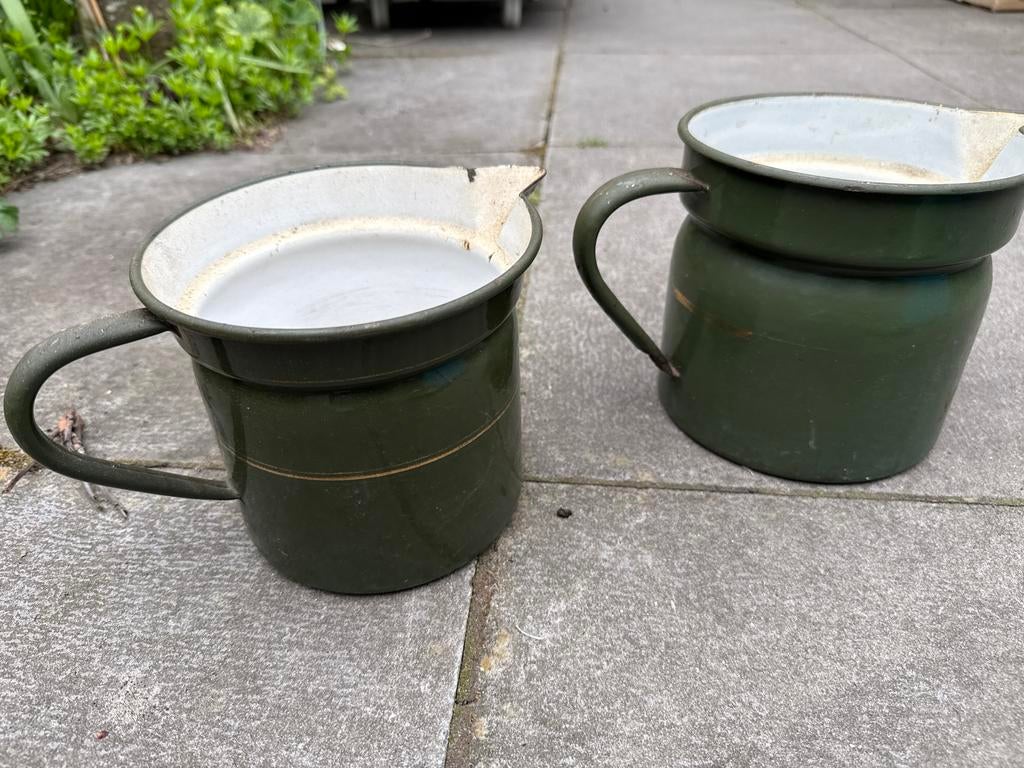 Set van 2 Groene Emaille Kannen - Vintage Look, Antiek en Kunst, Antiek | Emaille, Ophalen