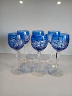 6 Boheems Kristallen Glazen Kobaltblauw, Antiek en Kunst, Ophalen of Verzenden