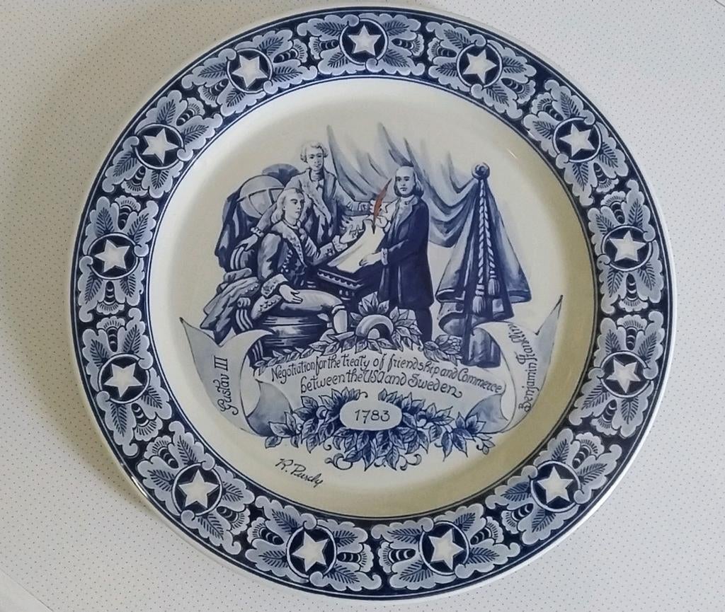Historisch bord: Verdrag VS-Zweden 1783, Benjamin Franklin, Antiek en Kunst, Antiek | Porselein, Ophalen