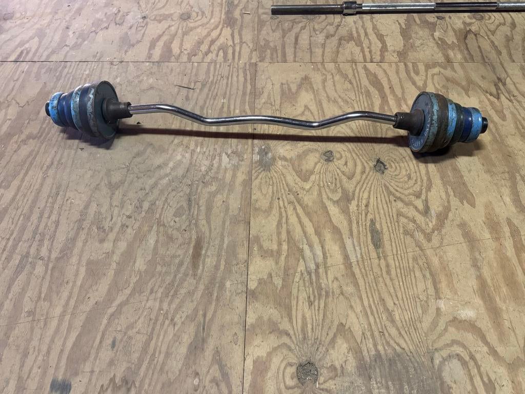 Gewichten, stangen en drukbank, Ophalen of Verzenden, Gebruikt, Armen, Halterschijven