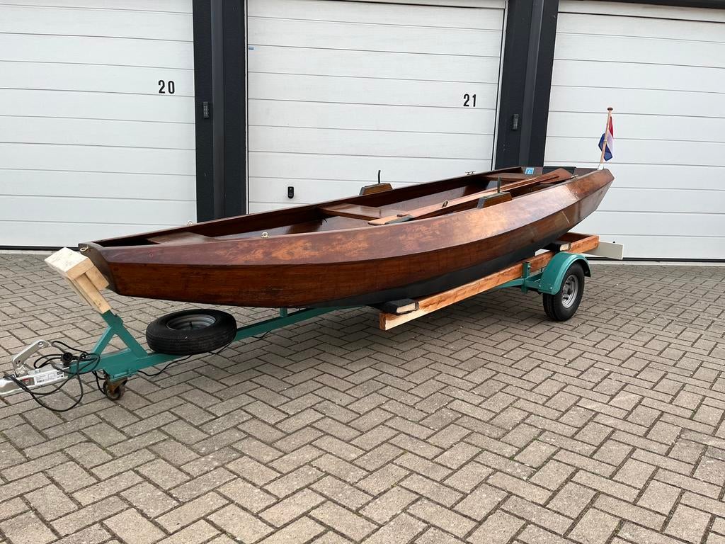 Koo boot, hardhouten roeiboot met trailer, Ophalen, Zo goed als nieuw, Hout, Met aanhanger of trailer