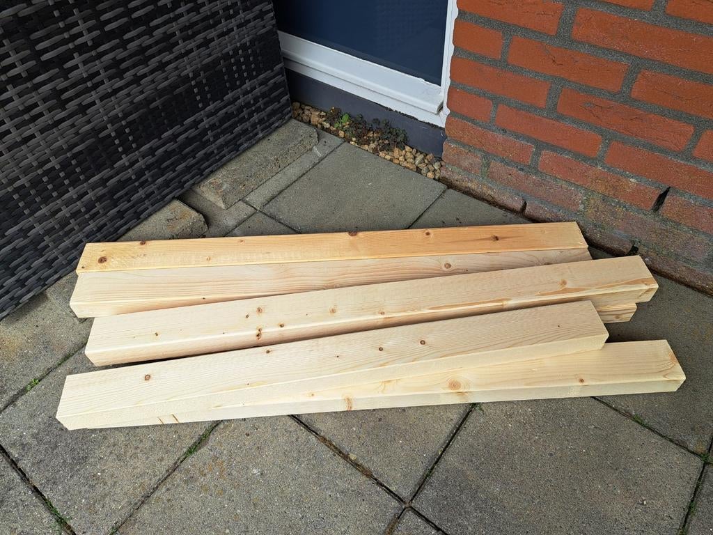 6 x vurenhout balken  44x69 mm, Doe-het-zelf en Verbouw, Hout en Planken, Ophalen, Zo goed als nieuw, 50 mm of meer, Balk