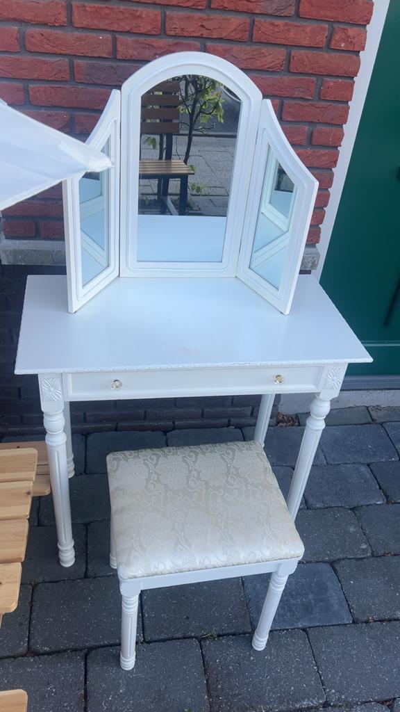 Witte kaptafel met spiegel en krukje/ make up tafel, Ophalen of Verzenden, Gebruikt