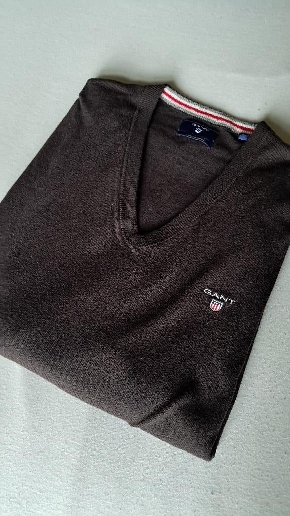 GANT HERENTRUI V-HALS D.BRUIN MAAT XL/52 REGULAR, Kleding | Heren, Truien en Vesten, Maat 52/54 (L), Bruin, GANT, Ophalen of Verzenden
