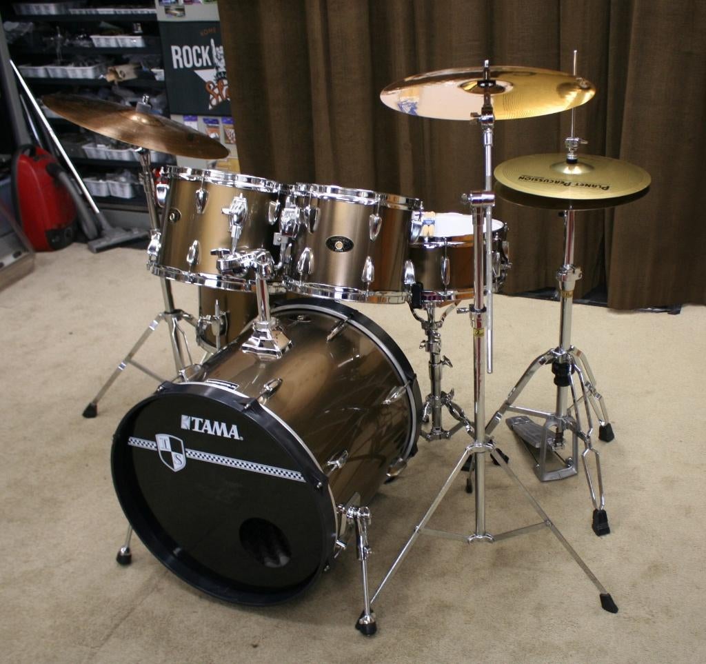 drumstel: tama imperialstar mocca 20/10/12/14/14sn bekkenset, Muziek en Instrumenten, Drumstellen en Slagwerk, Ophalen, Gebruikt