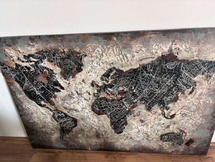 Metalen Wereldkaart Wanddecoratie - 120x80 cm, Huis en Inrichting, Woonaccessoires | Wanddecoraties, Zo goed als nieuw, Wandsculptuur