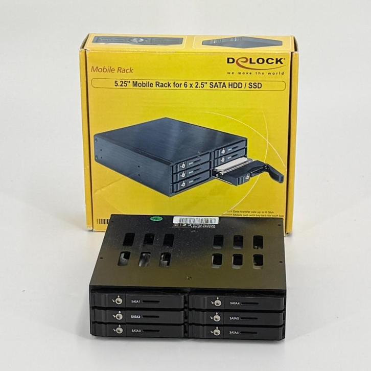 Delock 5.25″ Mobile Rack for 6 x 2.5″ SATA HDD / SSD, Computers en Software, Harde schijven, Zo goed als nieuw