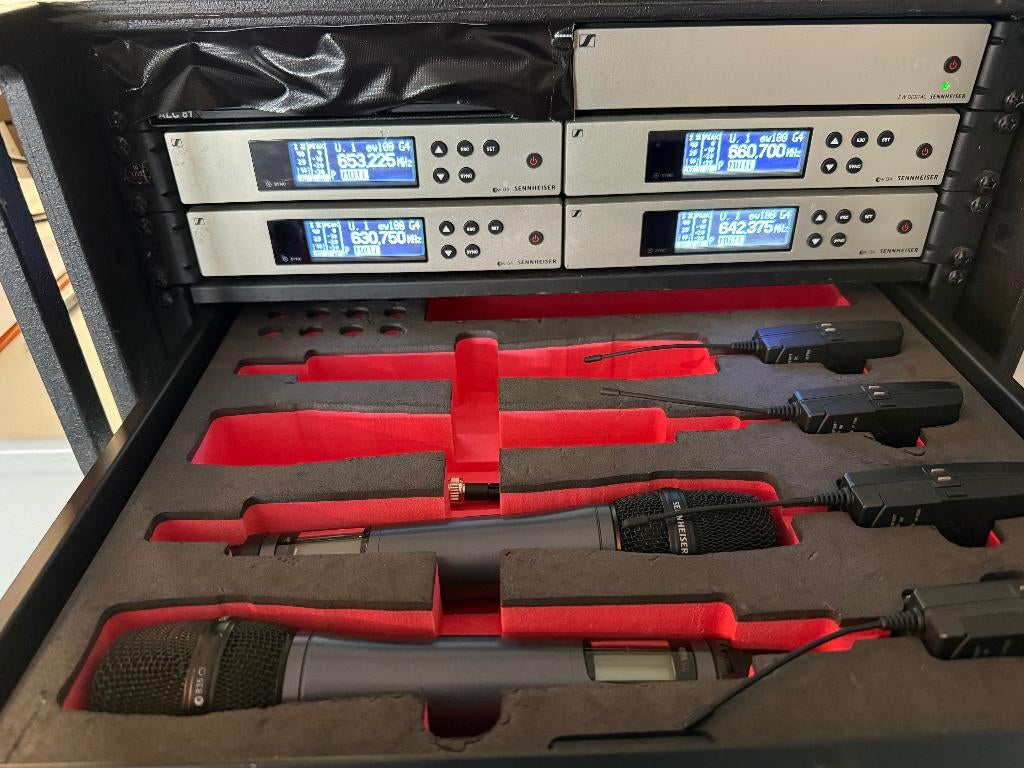 Sennheiser EW100 G4 4ch set B-band |+ ASA + zenders, Ophalen of Verzenden, Gebruikt, Zangmicrofoon, Draadloos