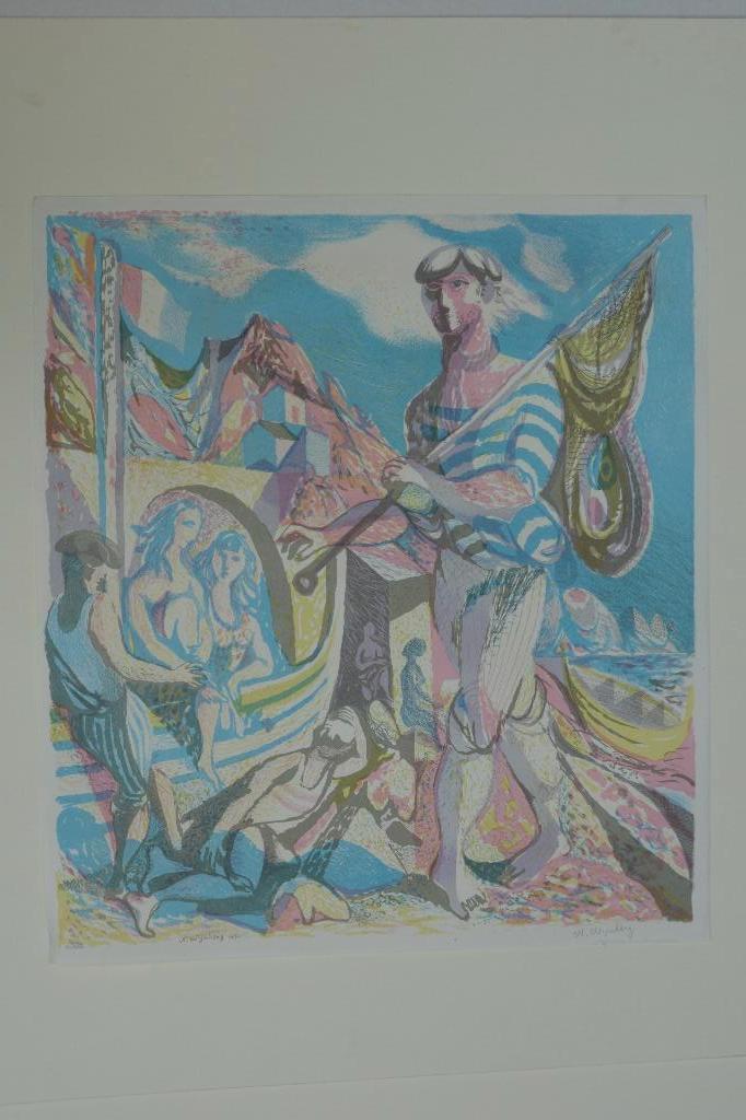 NICOLAAS WIJNBERG ZUID-FRANSE VISSER LITHO 1947 gesign. SP35, Antiek en Kunst, Kunst | Litho's en Zeefdrukken, Verzenden