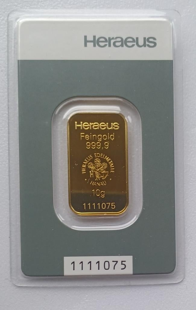 10 gram goudbaar Heraeus, Ophalen of Verzenden, Goud