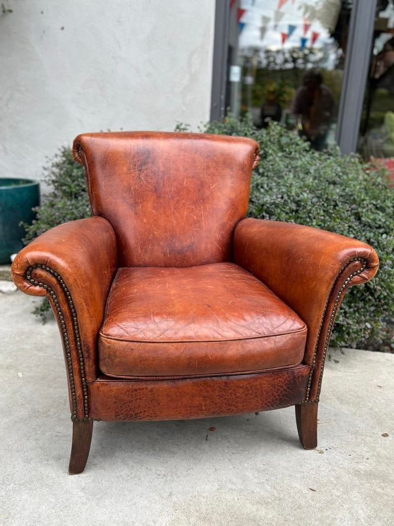 Vintage Schapenleren Fauteuil - Stoer en Comfortabel, Gebruikt, 75 tot 100 cm, Leer, 75 tot 100 cm