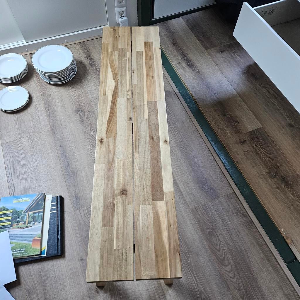 Houten bankje - Massief acaciahout, Huis en Inrichting, Ophalen, Gebruikt, Bruin, Eén