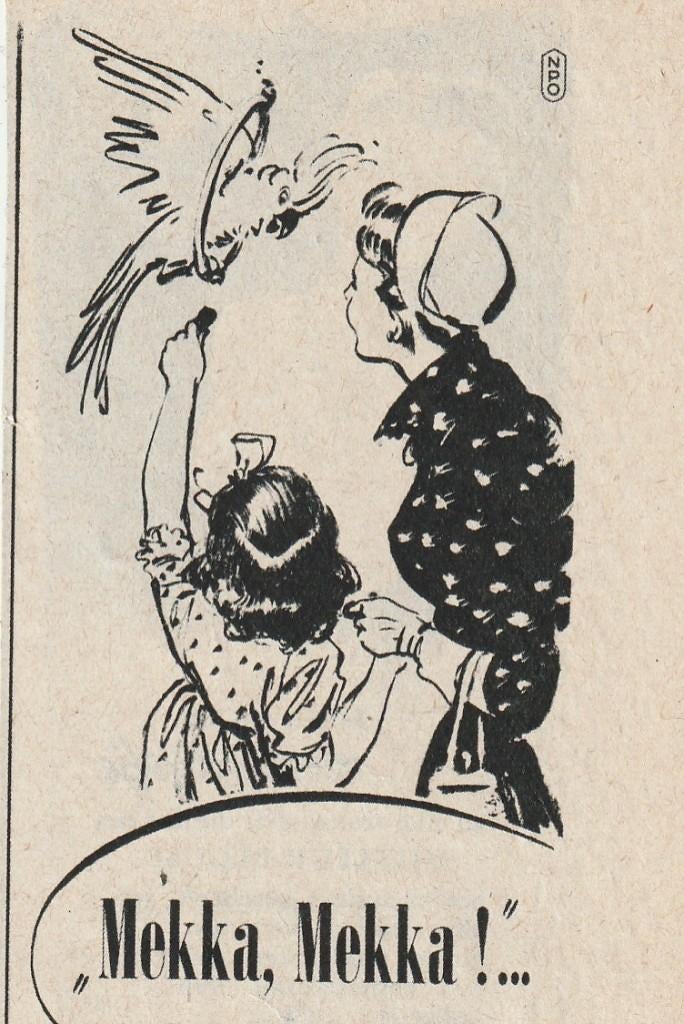 Retro reclame 1950 Van Dungen chocolade Mekka papegaai, Verzenden, Overige typen