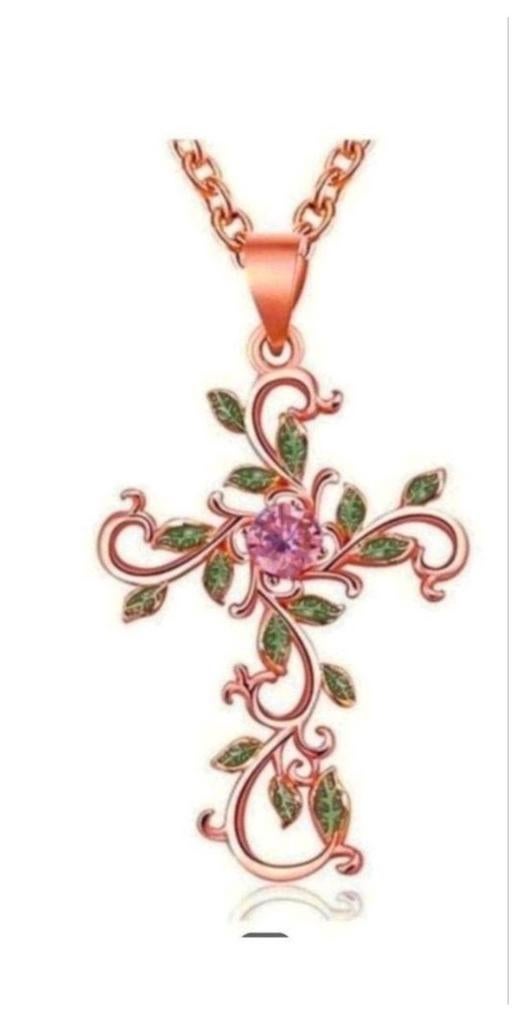 Ketting kruis bloemen, Sieraden, Tassen en Uiterlijk, Kettingen, Verzenden, Nieuw, Goud, Met hanger