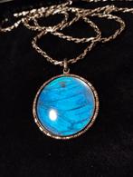 Art Deco blue morpho zilveren medaillon kettinghanger, Ophalen of Verzenden, Zilver
