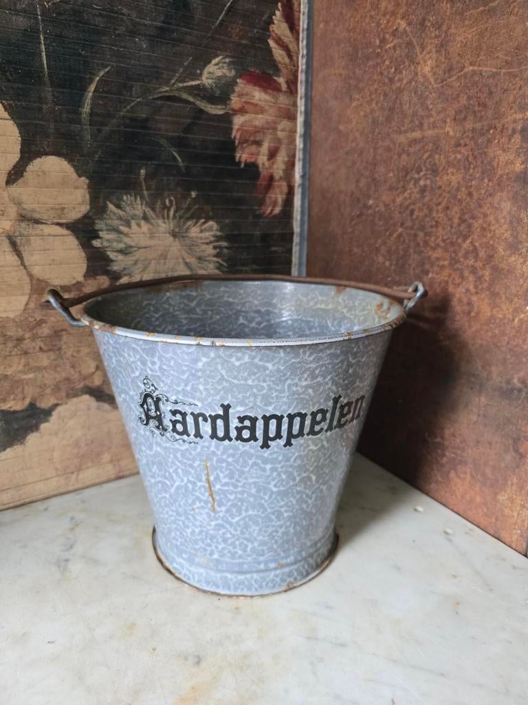 Grijs gewolkte emaille aardappelen emmer, Antiek en Kunst, Antiek | Emaille, Ophalen of Verzenden