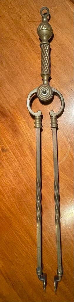 Antieke messing haardtang - Decoratieve openhaard accessoire, Ophalen of Verzenden