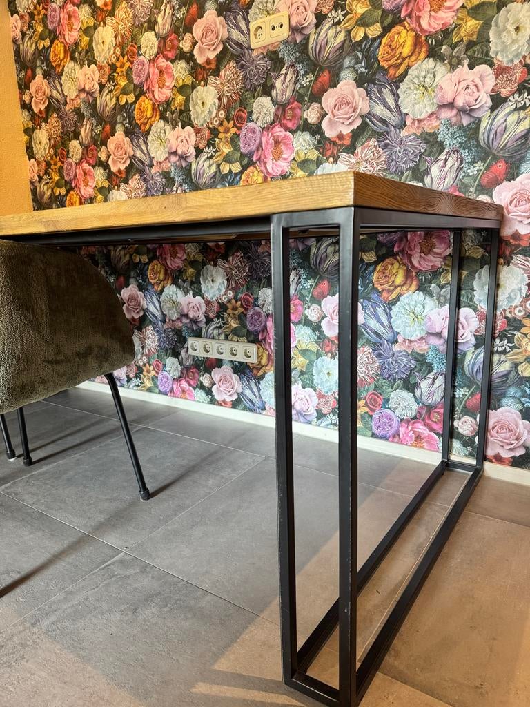 Eettafel 2.20 bij 95 cm met vissengraat motief, Huis en Inrichting, Tafels | Eettafels, Ophalen, Gebruikt, 200 cm of meer, 50 tot 100 cm