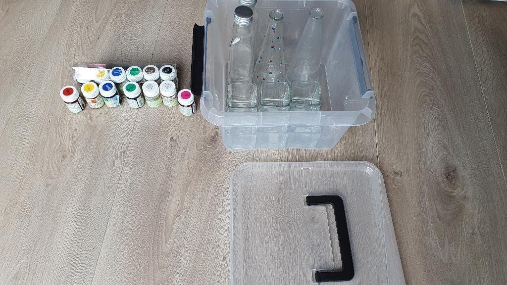 Schilderen op glas verf potjes flessen kunststof bewaardoos, Ophalen of Verzenden, Nieuw