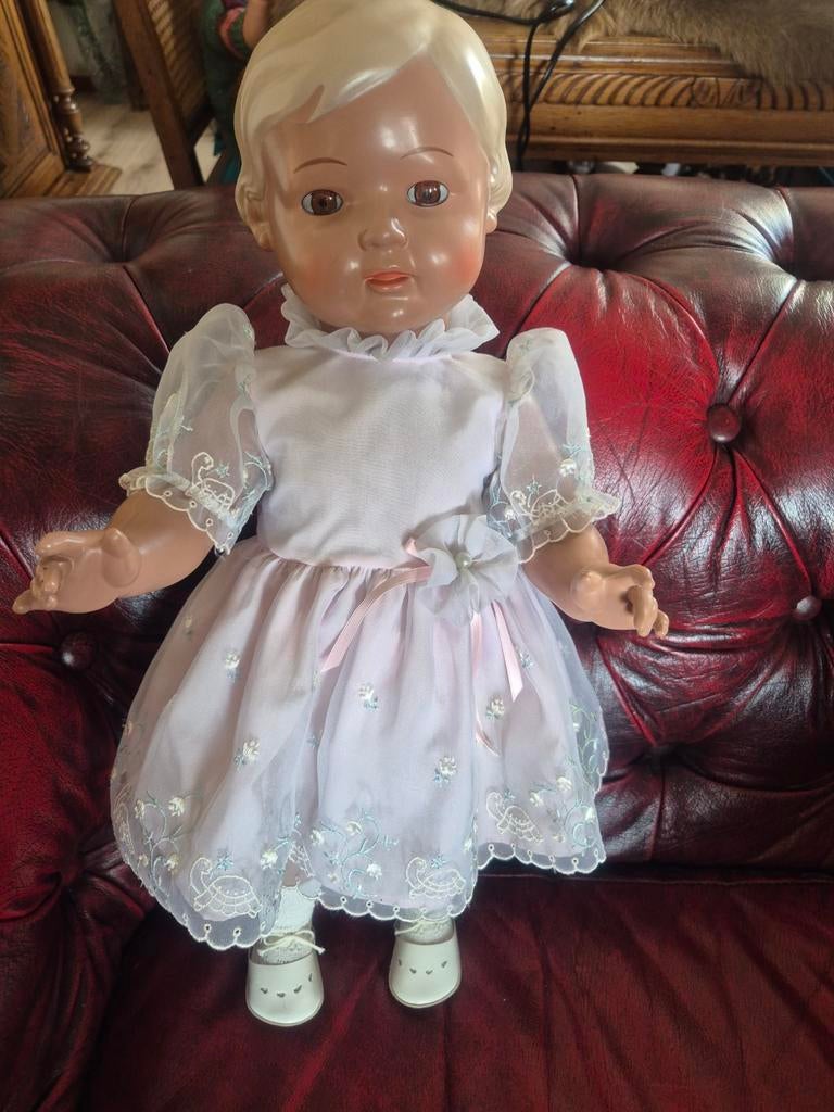 Vintage Cristel Schildpad pop - 56 cm - Roze jurk, Ophalen of Verzenden, Gebruikt, Overige typen