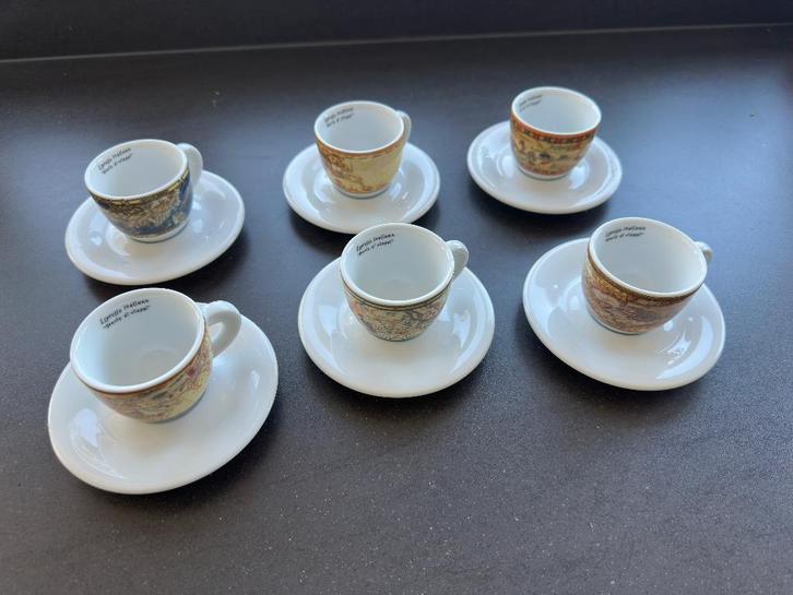 6 d'Ancap espresso kopjes Storie di Viaggi, Verzamelen, Porselein, Kristal en Bestek, Zo goed als nieuw, Kop en/of schotel, Porselein