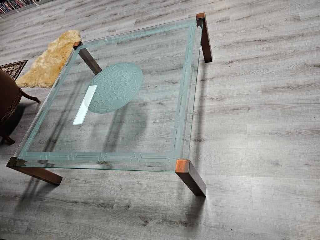 Grote glazen design salontafel  voor €225,-, Ophalen, Gebruikt, 100 tot 150 cm, 50 tot 100 cm