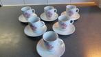 6 vintage thee kopjes en schotels met bloemen 1945 / 2010, Ophalen of Verzenden, Zo goed als nieuw, Overige stijlen, Kop(pen) en/of Schotel(s)