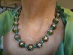 Antiek MURANO Weddingcake-kralen Collier Groen/Turquoise, Verzenden, Overige materialen, Ketting