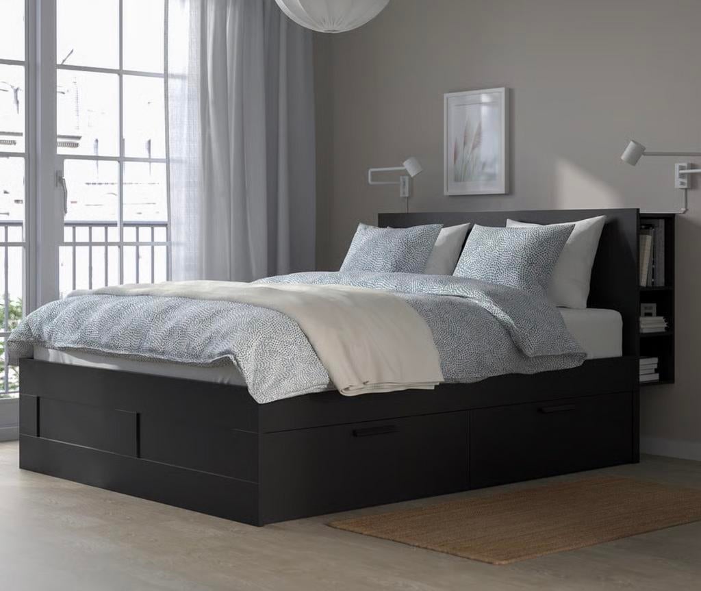 **IKEA Brimnes bed 160x200 incl hoofdbord met opbergruimte**, Huis en Inrichting, Slaapkamer | Bedden, Ophalen, Zwart, Tweepersoons