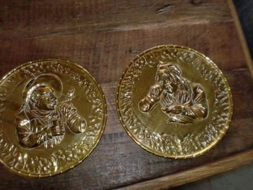 Vintage WANDDECORATIE <> 2 Koperen Bordjes TABAK <> Ø 17 cm., Antiek en Kunst, Antiek | Koper en Brons, Ophalen of Verzenden, Koper