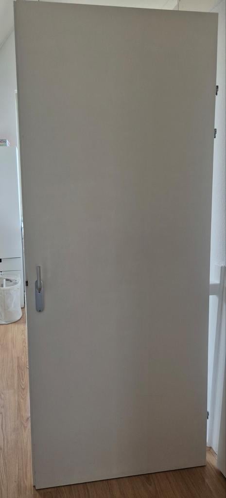Witte opdekdeur, rechtsdraaiend, Ophalen, Binnendeur, 200 tot 215 cm
