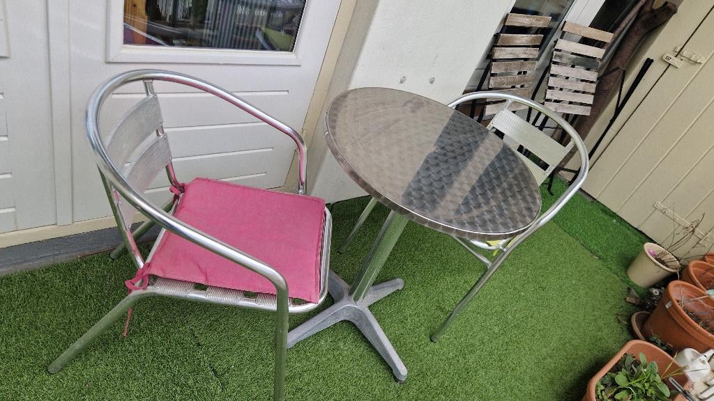 Tuinset tafel en stoelen van aluminium, Gebruikt, Eettafel, Aluminium, Tuinset