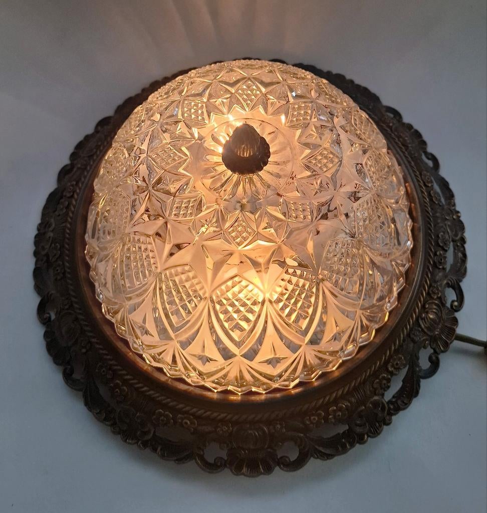 Vintage Hollywood Regency Plafondlamp, Huis en Inrichting, Lampen | Plafondlampen, Ophalen, Glas