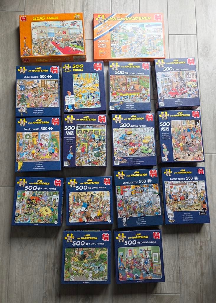 16 Jan van Haasteren puzzels 500 stukjes, Ophalen of Verzenden, 500 t/m 1500 stukjes, Zo goed als nieuw, Legpuzzel