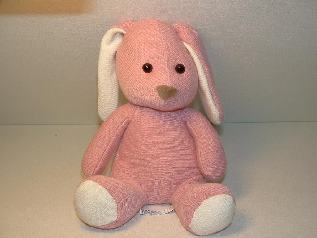 HEMA KONIJN GEBREID ROZE MET VELOURS BEIGE NEUS Z, Hema, Overige karakters, Ophalen of Verzenden, Middelgroot (20 tot 80 cm)