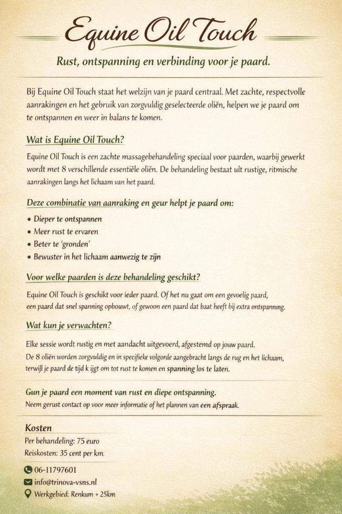 Equine Oil Touch massage voor paarden, Diensten en Vakmensen, Dieren | Paarden | Verzorging, Oppas en Les, Gedragstraining