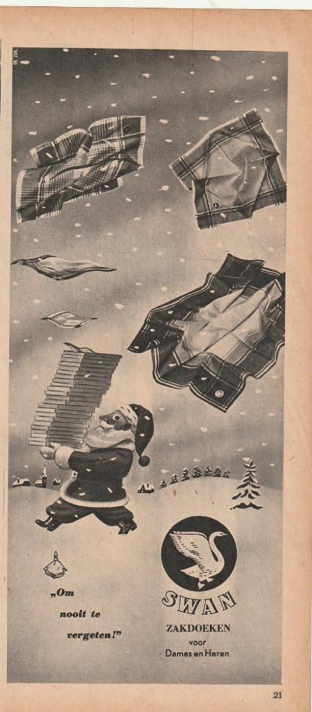 retro reclame 1952 Swan zakdoeken Kerstman brengt ze, Verzenden, Overige typen