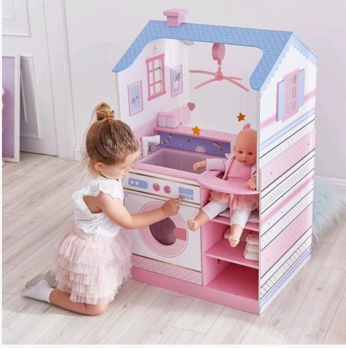 Dubbelzijdig poppenhuis voor echte babypoppen., Ophalen, Zo goed als nieuw, Poppenhuis