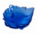 Vintage Franse glazen bonbonschaal blauwe blad art deco, Ophalen of Verzenden