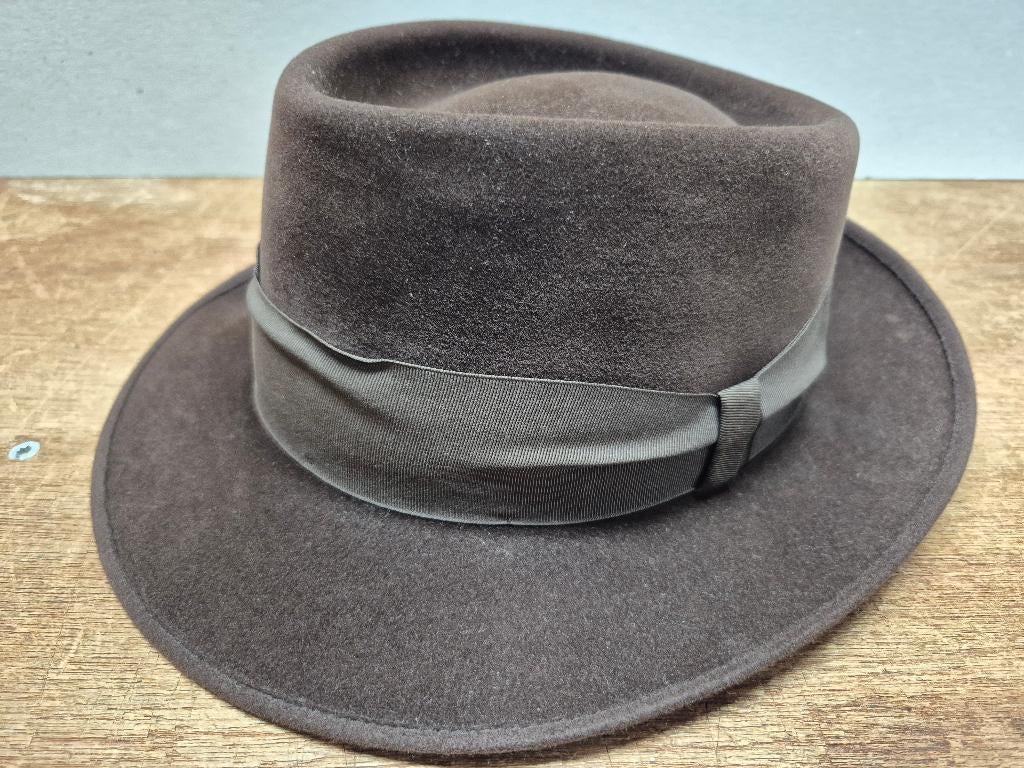 'Borchert' vintage vilten hoed, jaren 70, maat 56, Hoed, Vintage, Ophalen of Verzenden, 57 cm (M, 7⅛ inch) of minder