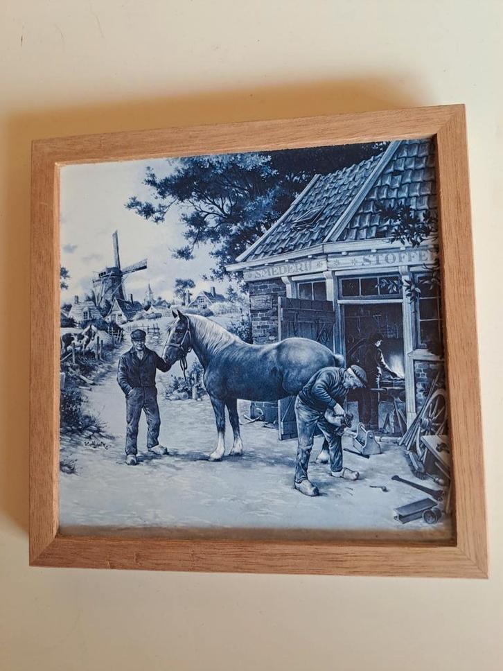 Set van 3 Oude Wandtegels: Delfts Blauw, Spreuk en Historisc, Antiek en Kunst, Antiek | Wandborden en Tegels, Ophalen of Verzenden