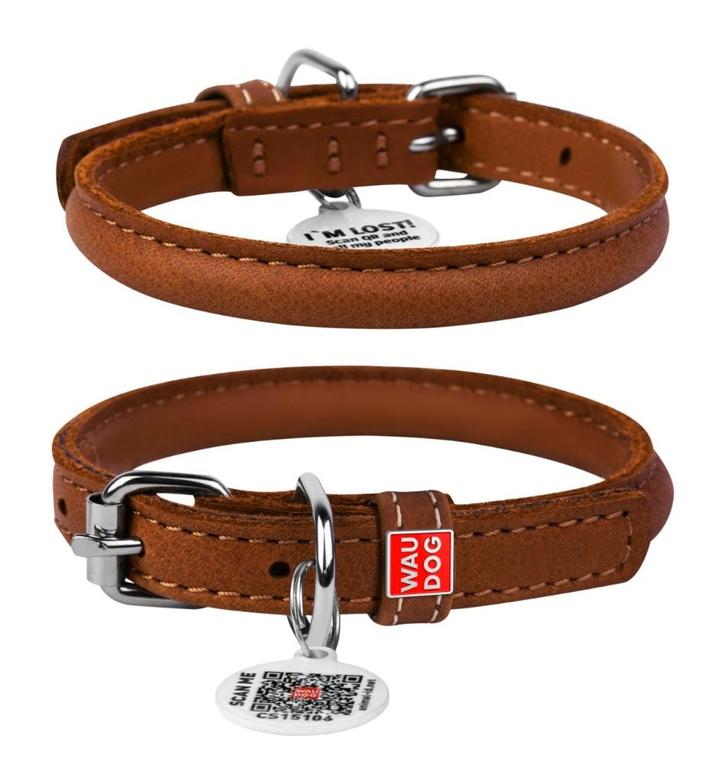 WAUDOG Soft Rolled Halsband Leder Bruin S Nek 33-41 cm OP=OP, Dieren en Toebehoren, Hondenhalsbanden en Penningen, Nieuw, Handgemaakt