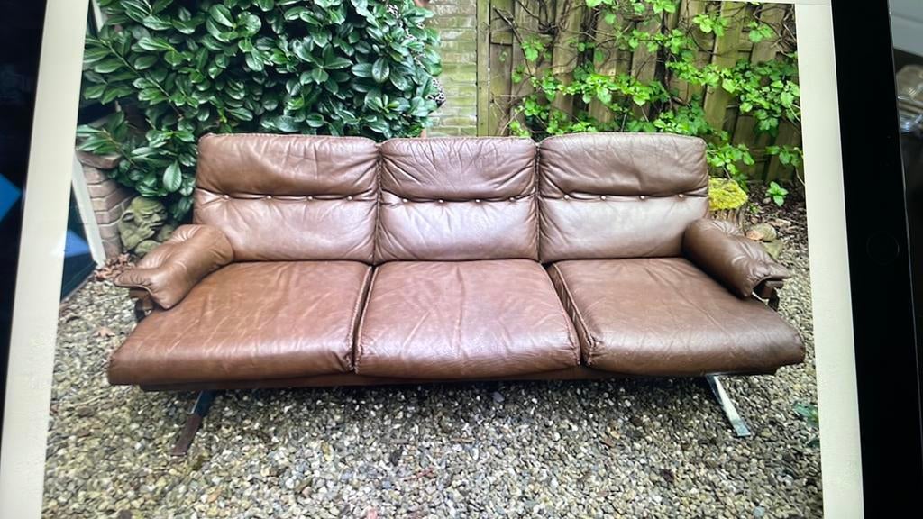 Arne Norell Leather and Chrome sofa Danish design Modern, Huis en Inrichting, Banken | Sofa's en Chaises Longues, Ophalen, Gebruikt
