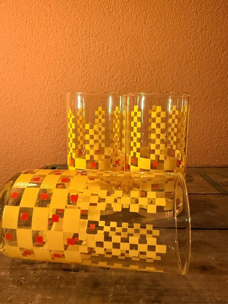 Set van 3 Vintage Jaren ’70 Limonadeglazen, Verzamelen, Glas en Borrelglaasjes, Ophalen, Zo goed als nieuw, Frisdrankglas