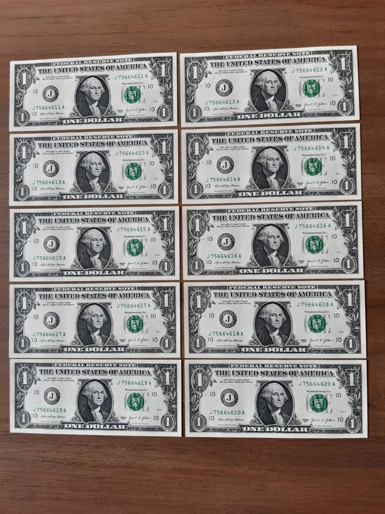 10x1 dollar 2021 usa ongebruikt kk f.1.4, Postzegels en Munten, Bankbiljetten | Amerika, Ophalen of Verzenden, Noord-Amerika