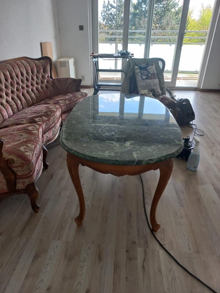 vintage salontafel van groene steen, Ophalen, Gebruikt, 50 tot 75 cm, 50 tot 100 cm