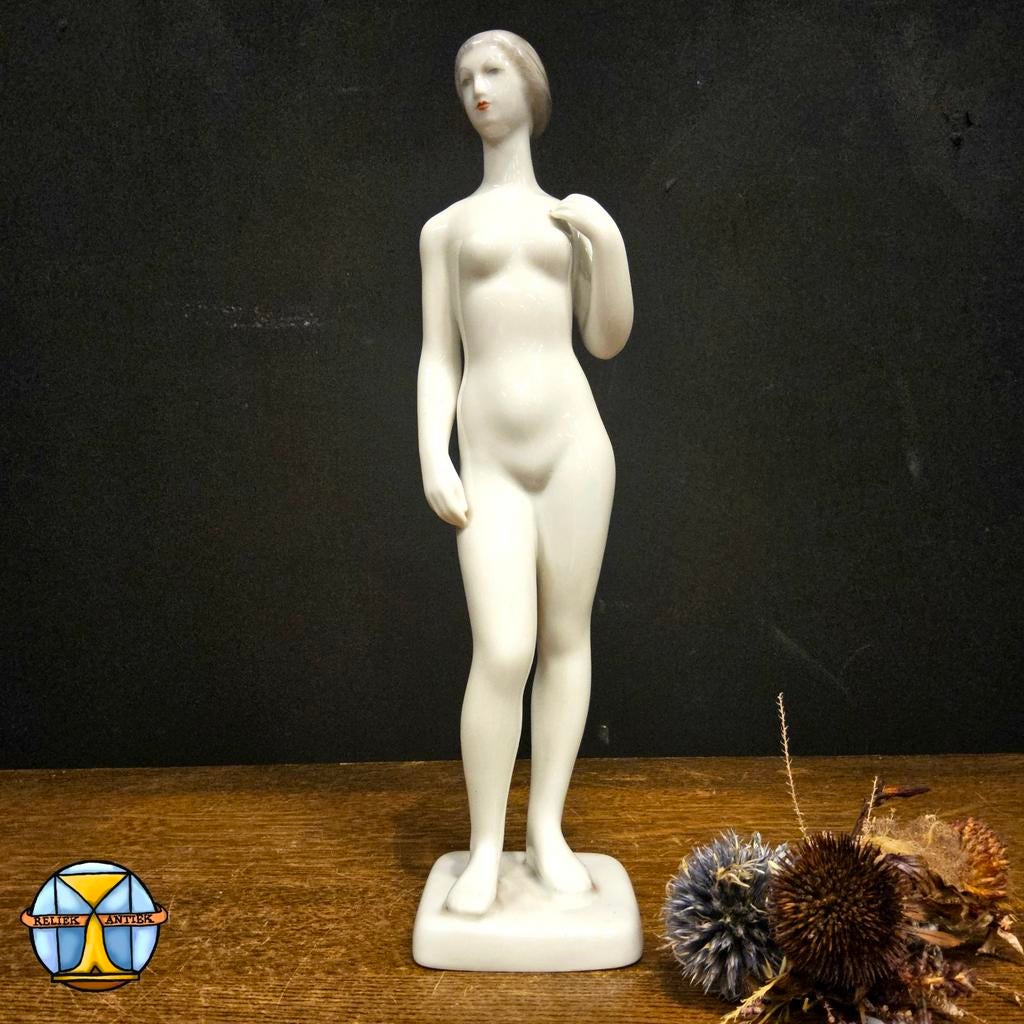 Porselein Art Deco naakte vrouw beeldje (Hongarije,Hollohaza, Ophalen of Verzenden, Gebruikt, Mens